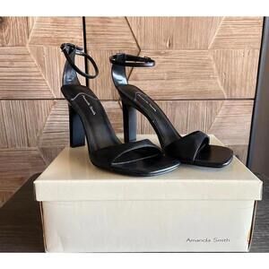 Amanda Smith Open Toe Black High Heel Sandal Ankle Strap Size 6M Party
